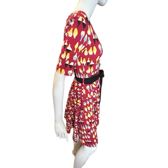 Effie's Heart NEW Rachel Red Carafe Print Short Sleeves Belted Dress Small - Picture 5 of 14